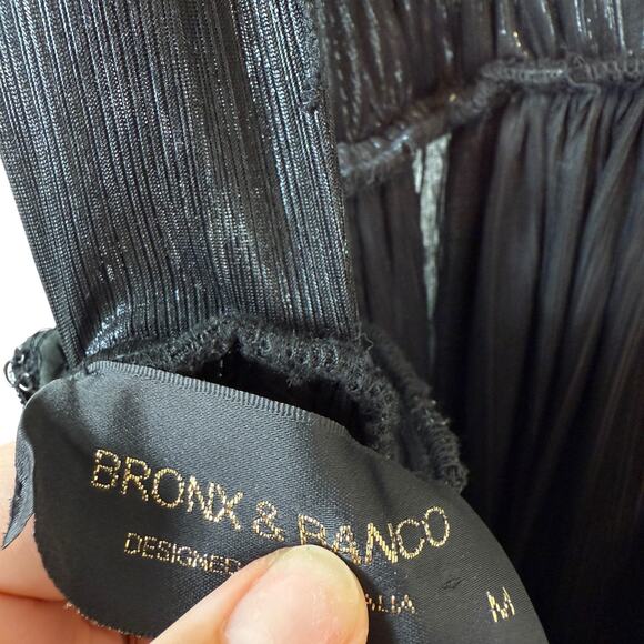 Bronx and Banco Goddess Metallic Side Slit Maxi Gown Evening Party Black Size M - Picture 8 of 12